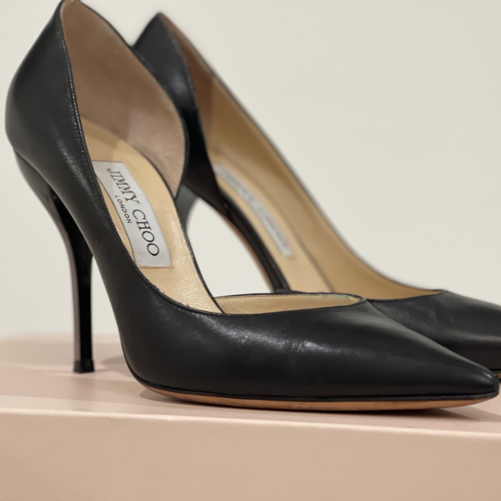 Jimmy Choo Willis Kid Leather Black  with Metallic Heel - Size 38